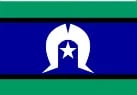 Torres Strait Islander flag featuring a white dhari boat on dark blue with green and black bands